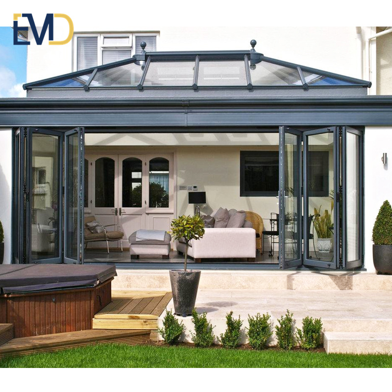Factory customized high quality villa exterior patio sunroom double glazed black bifold door