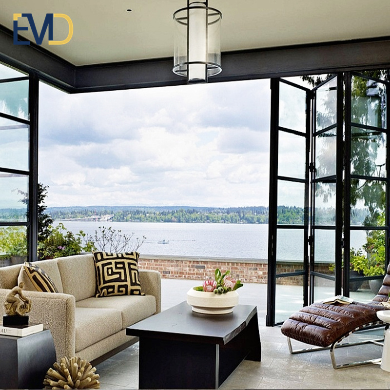 New design factory customized villa aluminum slim frame double glazed folding doors