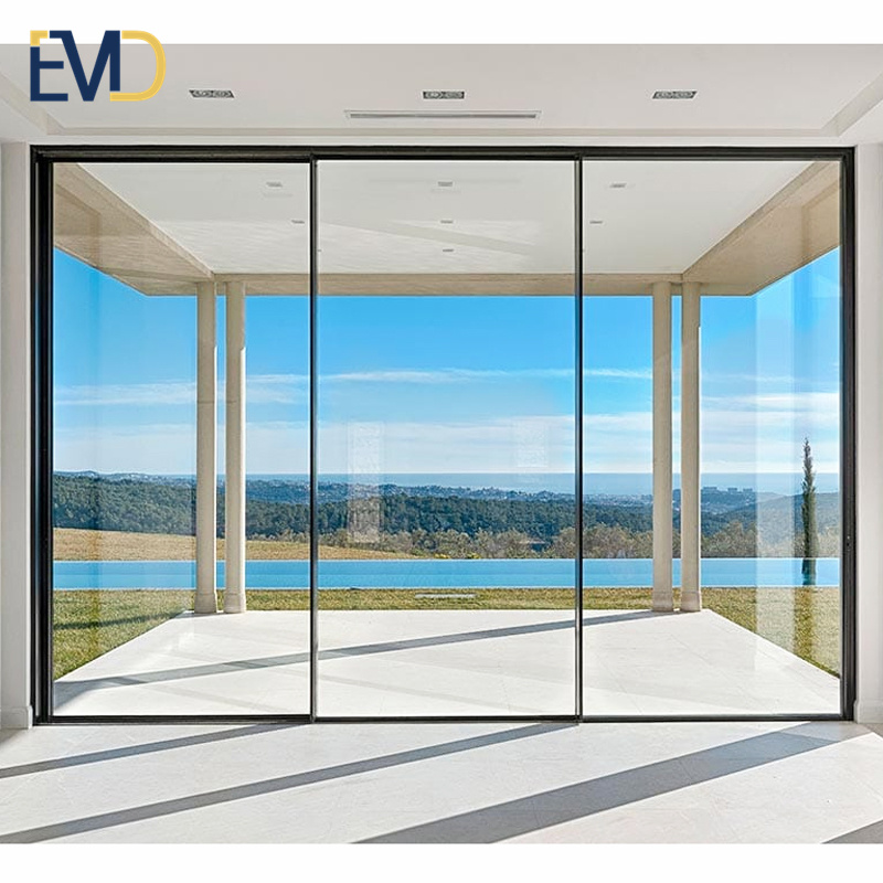 Modern design villa tempered glass soundproof narrow frame aluminium sliding door system manufacturer