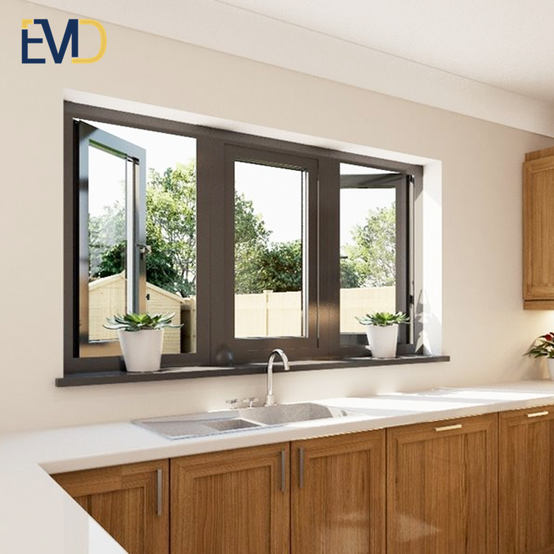 Custom made high end tempered glass soundproof aluminium casement window for home