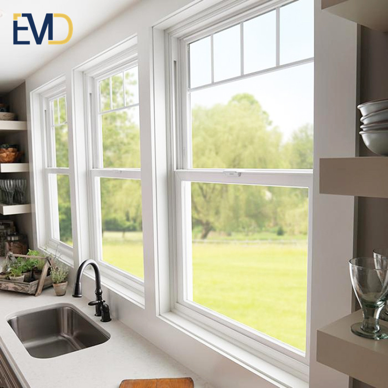 New design double glass soundproof aluminium framed single and double hung window for villa