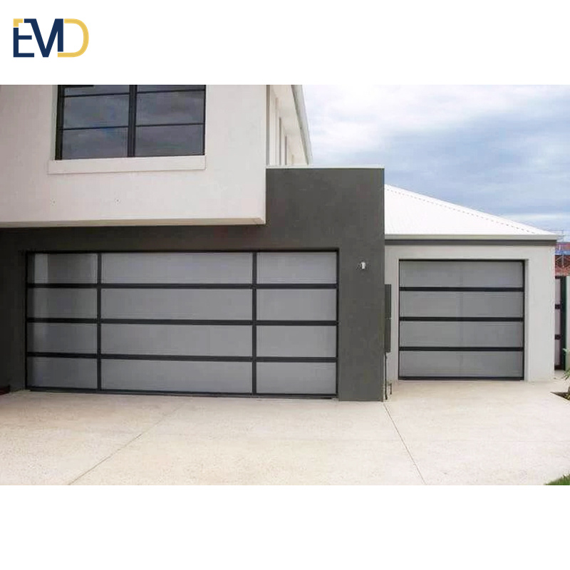 Aluminum alloy frosted glass modern new black automatic garage door for villa