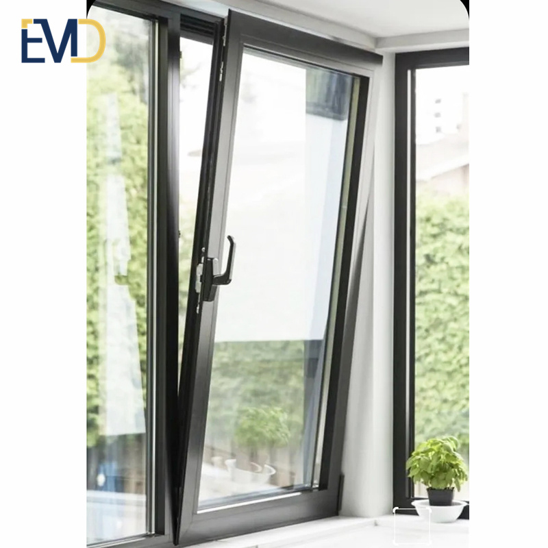Popular style high quality villa aluminium framed waterproof simple design tilt and turn glass window