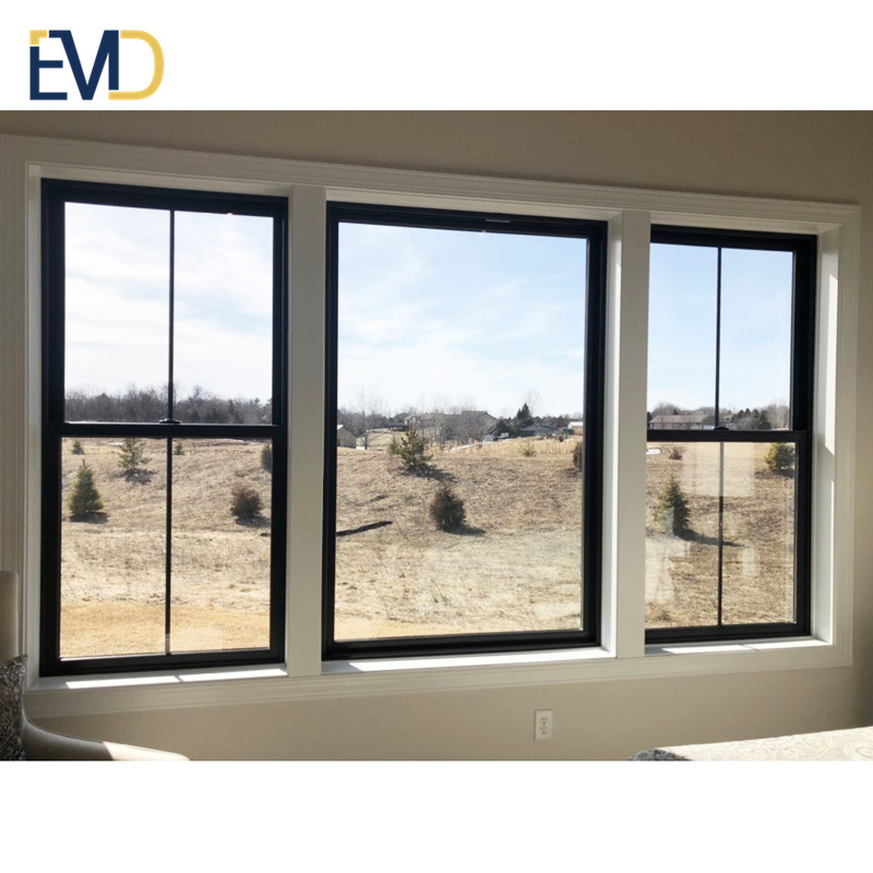 Latest design high quality villa living room single and double hung black aluminum windows supplier