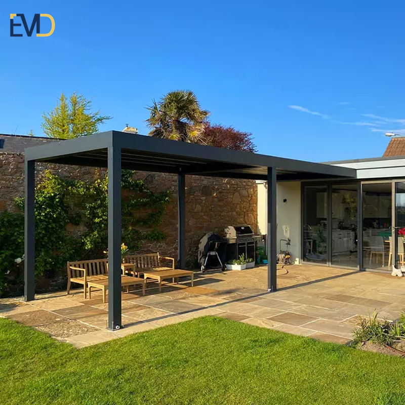 Garden outside patio free standing motor shutter pavilion pergola