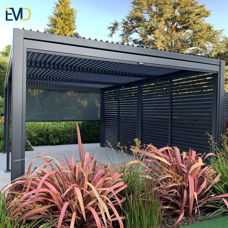 Electric aluminum pergola with curtains waterproof garden yard customized patio pavilion