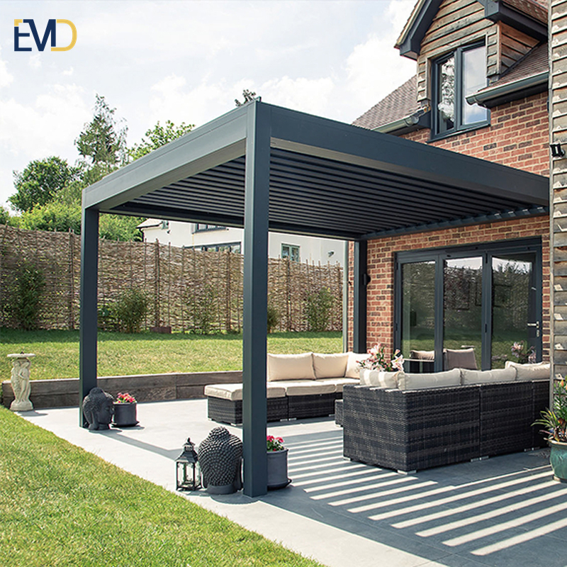 Outdoor aluminum pergola patio canopy pavilion terrace roof motorized louvered bioclimatic system