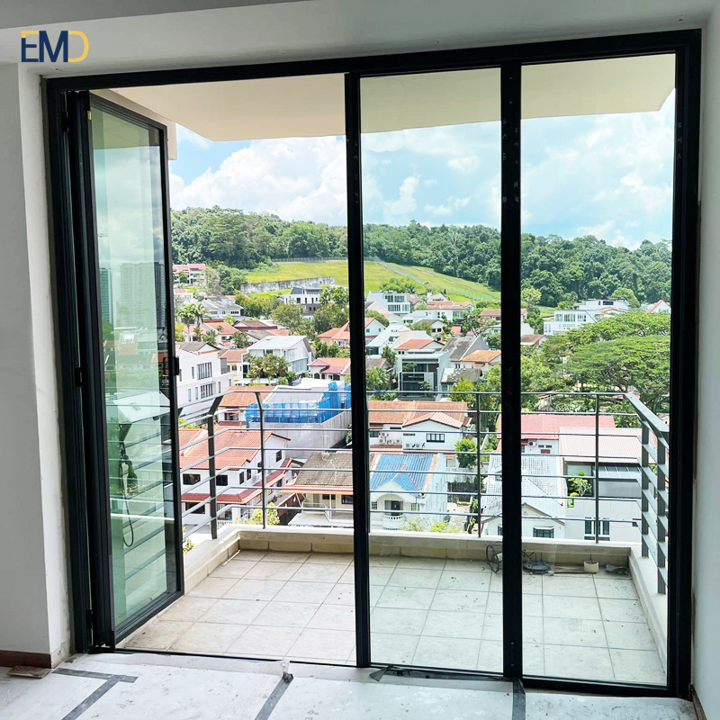 Double glass kitchen slide swing aluminium casement PT door