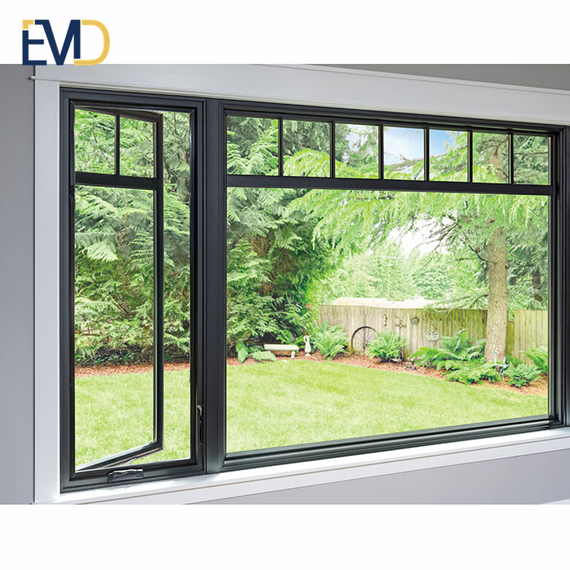 Villa aluminium soundproof glass design swing hand crank casement windows